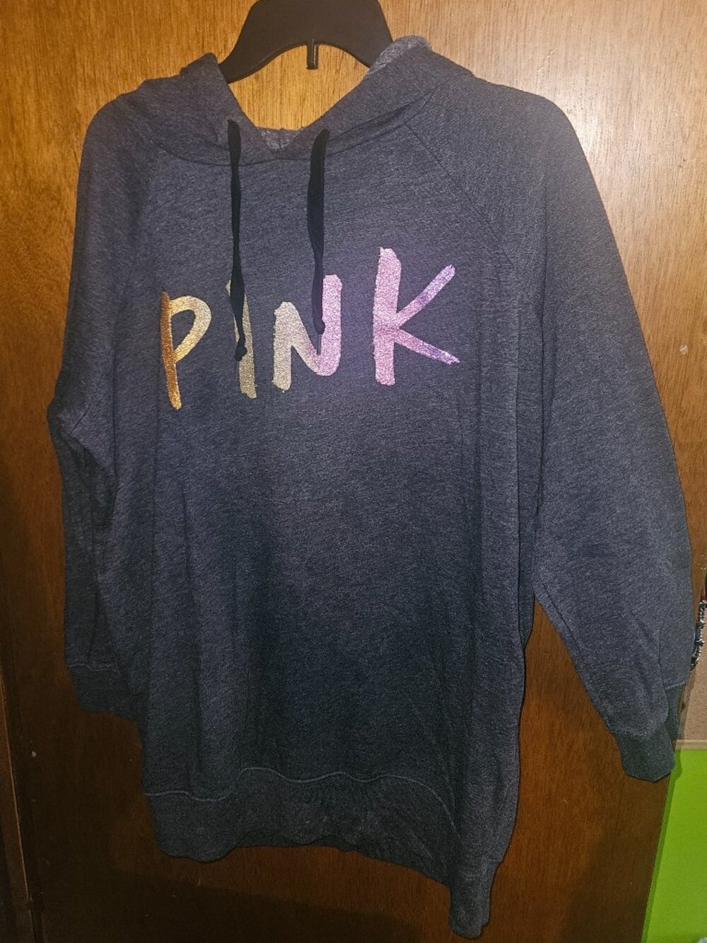 PINK Victoria's Secret Dark Charcoal Grey Hoodie Sweatshirt - Size Small